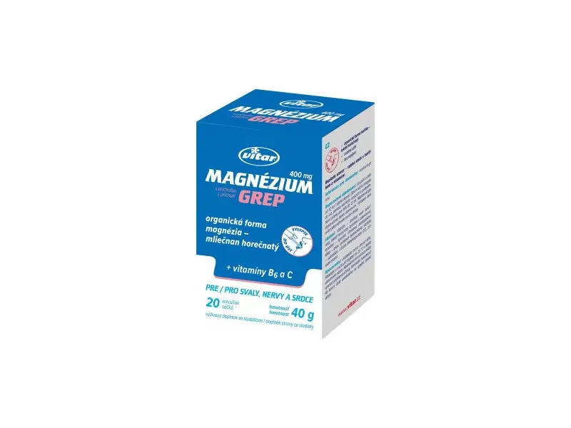 VITAR Magnézium 400 mg + vitamíny B6 a C, 20 vrecúšok, príchuť GREP
