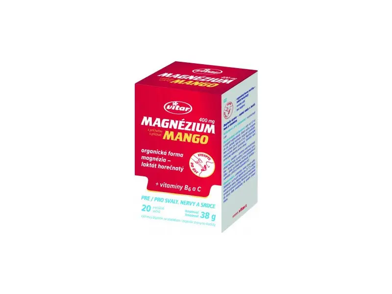 VITAR Magnézium 400 mg + vitamíny B6 a C, 20 vrecúšok, príchuť MANGO