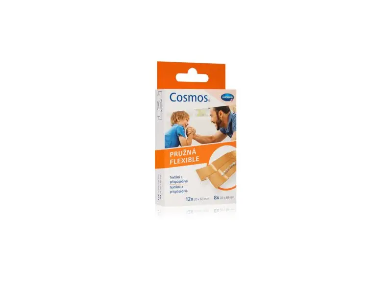 COSMOS Pružná náplasť na rany elastická textilná, 2 veľ.(2cmx6cm) (2cmx8cm) 1x20 ks