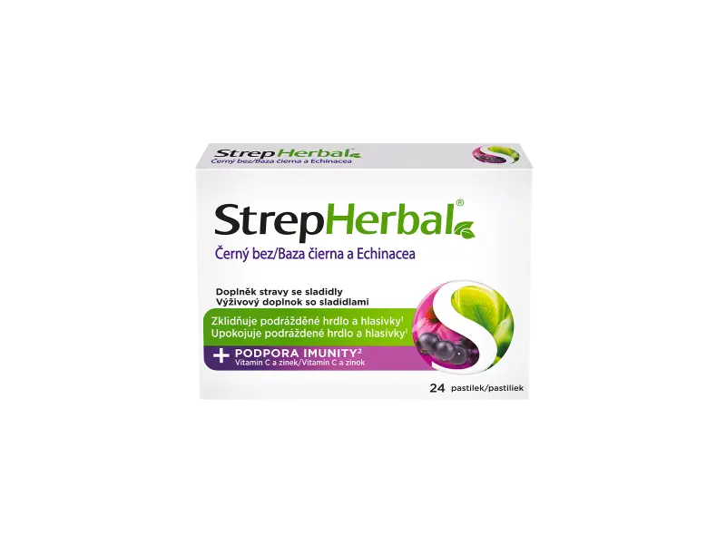 StrepHerbal Baza čierna a Echinacea pastilky s vitamínom C a zinkom 1x24 ks