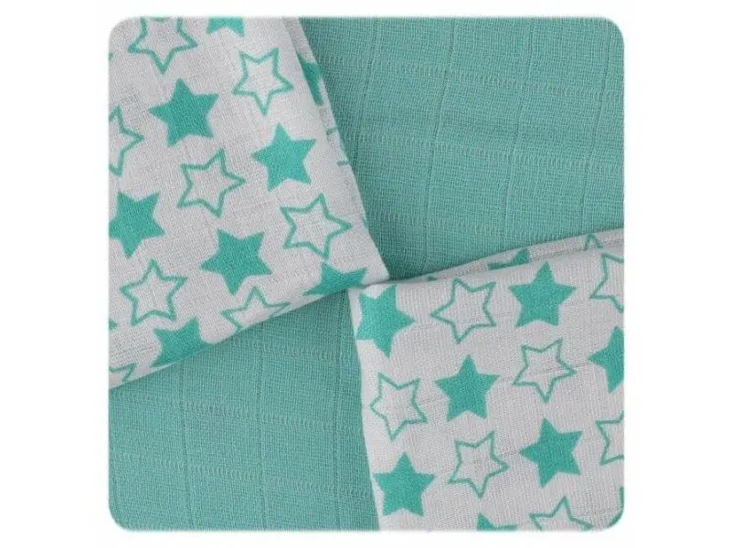 XKKO Bambusové obrúsky 30x30 - Little Stars Turquoise Mix (9ks)