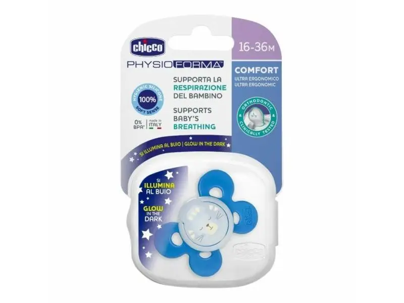 Chicco PHYSIO COMFORT LUMI  silikónový cumlík svietiaci, modrý, 16m+