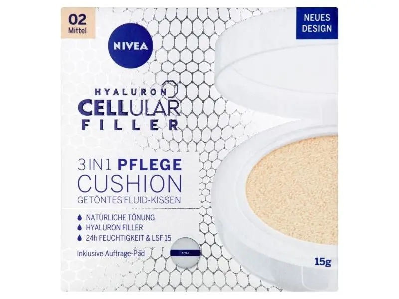 NIVEA Hyaluron Cellular Filler Cushion Tónovací krém v hubke 3 v 1 02 stredný odtieň, 15g