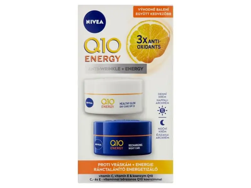 NIVEA Q10 Energy Energizujúci denný a nočný krém proti vráskam, 2 x 50 ml