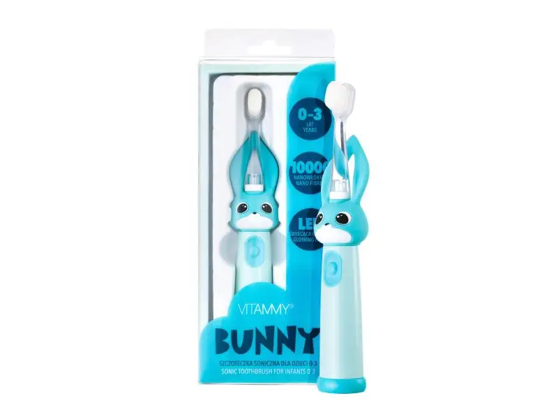 VITAMMY Bunny Sonická zubná kefka pre deti s LED svetlom a nanovláknami, 0-3 roky, blankyt