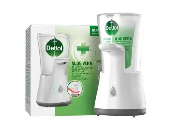 DETTOL Bezdotykový dávkovač mydla + náhradná náplň Aloe Vera mydlo