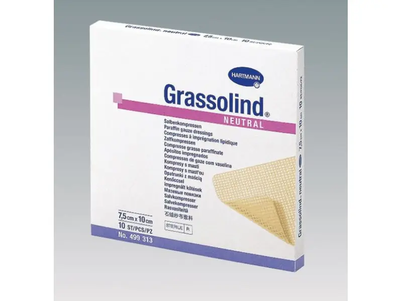 GRASSOLIND NEUTRAL mastný tyl sterilný, impregnovaný neutrálnou masťou (7,5x10 cm) 1x10 ks