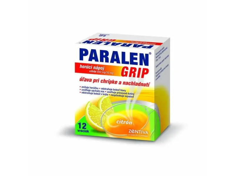 Paralen Grip horúci nápoj citrón 650mg 12 vrecúšok