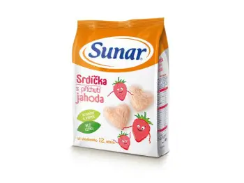 Sunar Detský snack Srdiečka s príchuťou jahoda (od ukonč. 12. mesiaca) 50 g