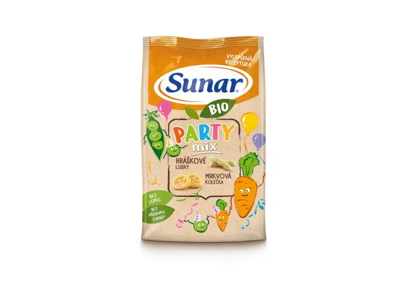 Sunar BIO Chrumky Party mix (hráškové struky a mrkvové kolieska)(od ukonč. 12. mesiaca) 45 g