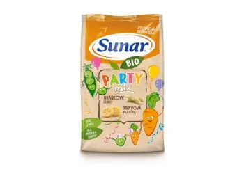 Sunar BIO Chrumky Party mix (hráškové struky a mrkvové kolieska)(od ukonč. 12. mesiaca) 45 g