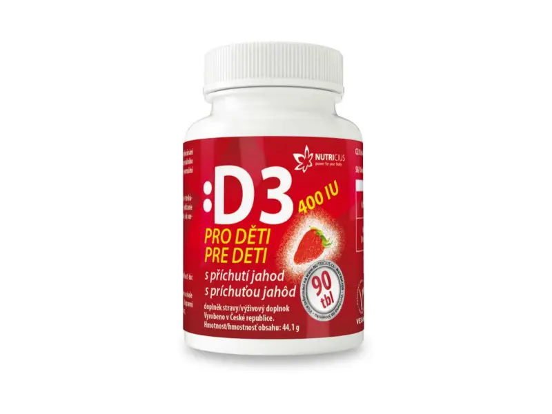 NUTRICIUS Vitamín D3 pre deti 400 IU s príchuťou jahôd tbl 1x30 ks