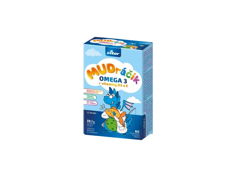 VITAR MUDráčik OMEGA 3 + vitamíny D3 a E žuvacie kapsule s príchuťou tutti-frutti 1x60 ks